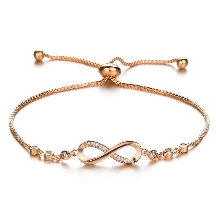 Fashion Clear Crystal Infinity Bracelets Adjustable Length Box Chain Bracelet