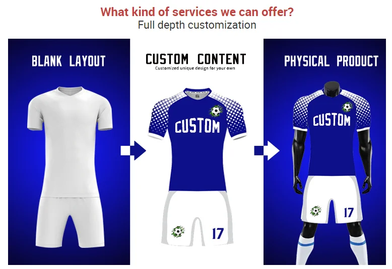 Customize Your Football Jersey Shirt Printing Slim Fit Blue Blank