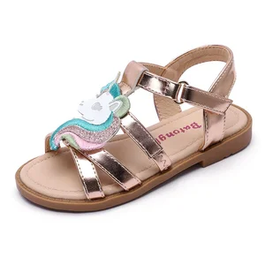 Factory Wholesale High Quality Summer Flat Casual Little Girl Unicorn Open Toe Breathable Soft Soled Children Sandals