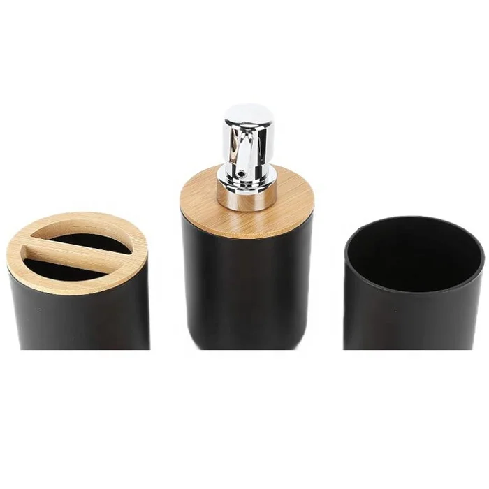 4Pcs Bathroom Accessory Set Bamboo Waterproof Gift Set Plastic Toothbrush Cup Lotion Dispenser Soap Box Tooth Mug Modern Style