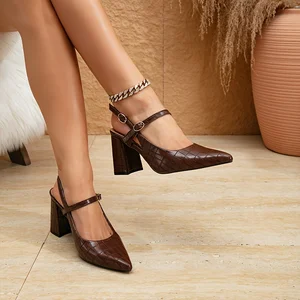 Luxury Pointy Designer  Sandals for Women Brown Women's Thick Heels for Fashion Sandals for Women