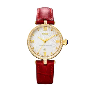 Women's Stainless Steel 30M Waterproof Quartz Wristwatch Shield Design Sapphire Crystal Leather Strap Stylish Mechanical Watch