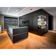 2025 Artisan Plywood Oak Veneer Black Custom Kitchen With Benchtop Design Kitchen Set Cabinet Manufacturer