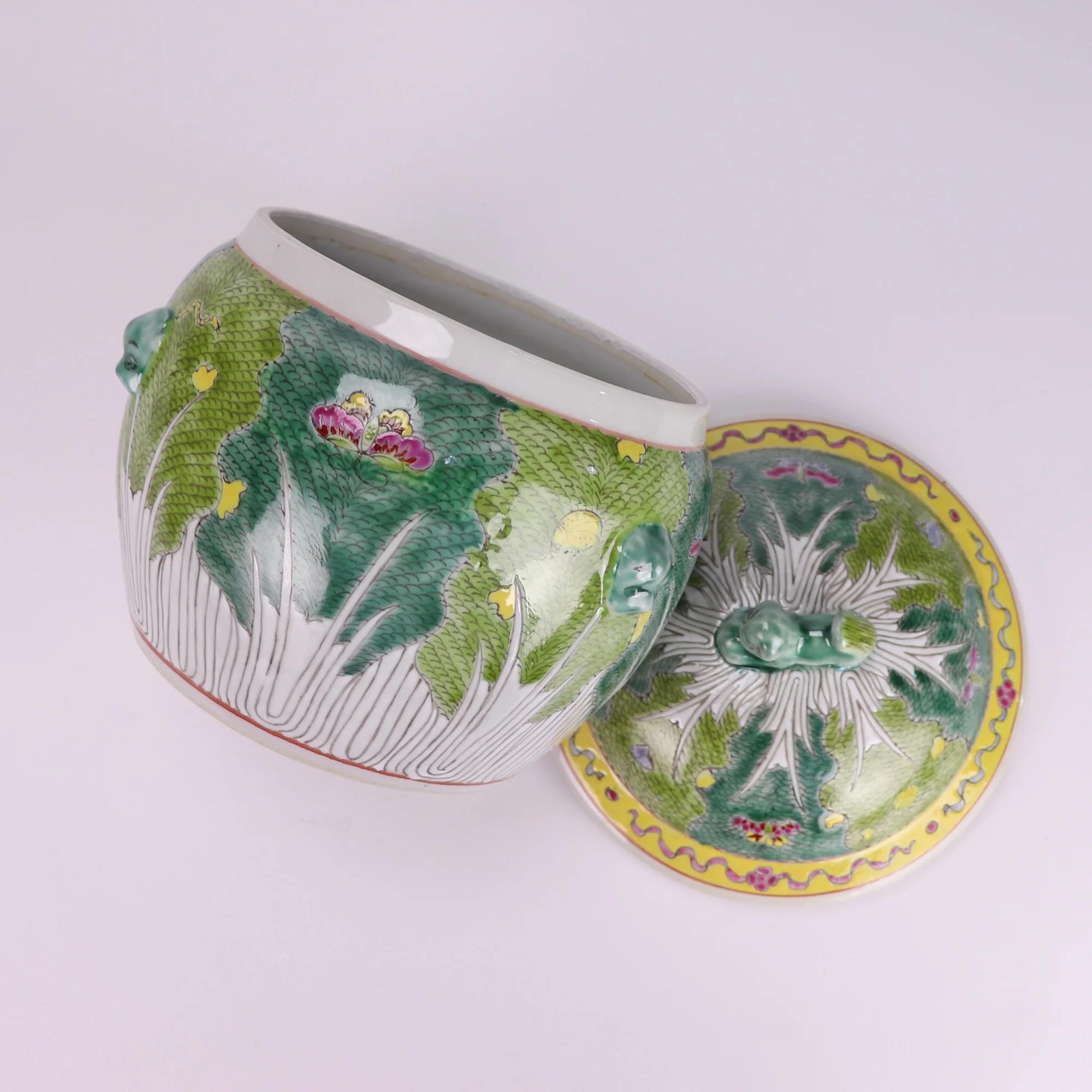 RYZG32-B-L景德镇陶瓷粉彩白菜花蝴蝶图案饭桶陶瓷罐| Alibaba.com