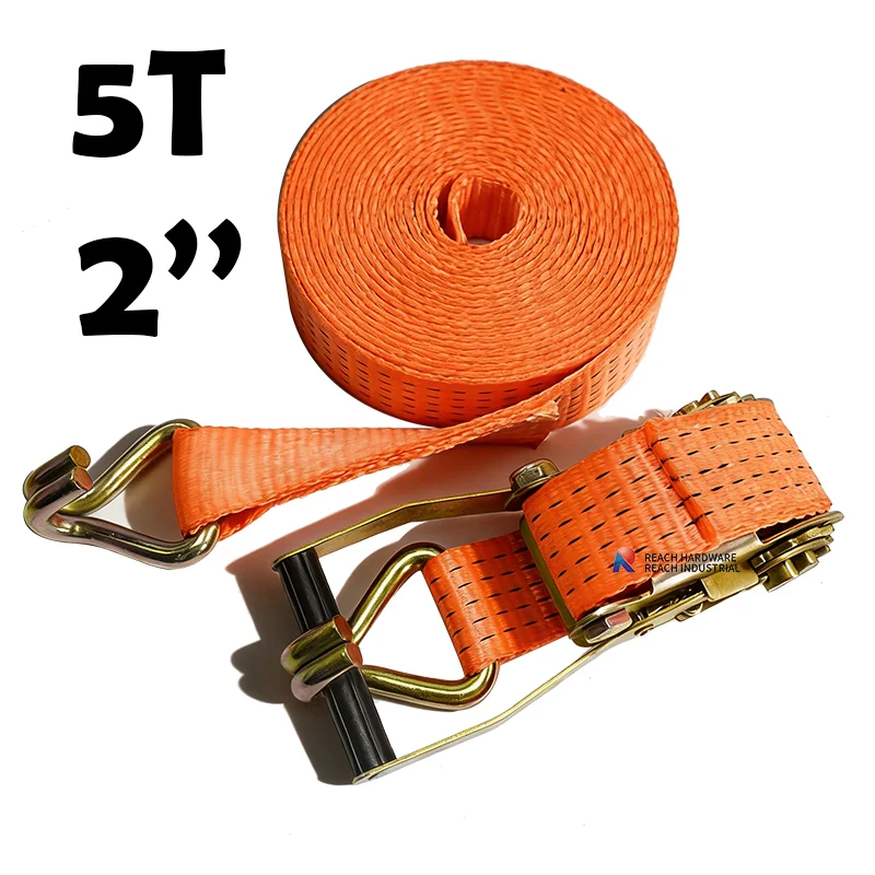 2in*5tons Heavy Duty Ratchet Tie Downs,Cargo Control Ratchet Tie Down Transport Straps Cargo Lashing Belt Strap with J Hook factory