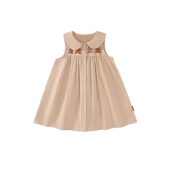 Girls' Korean-style Baby Dresses Teddy Baby Bear Print Sleeveless Vest Summer 2025 New Pure Cotton Baby Dress