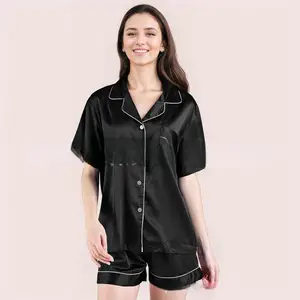 Womens Silk Satin Pajamas Set Two-piece Pj Sets Sleepwear Loungewear Button-Down Pj Sets Night Dress for Women