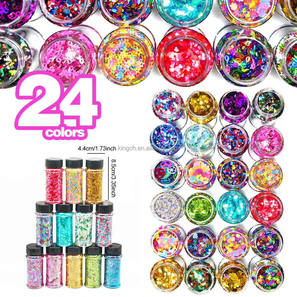 product us warehouses 24 bottles holographic nail sequins shapes mixed iridescent nail glitter flakes heart manicure decorations sets-4