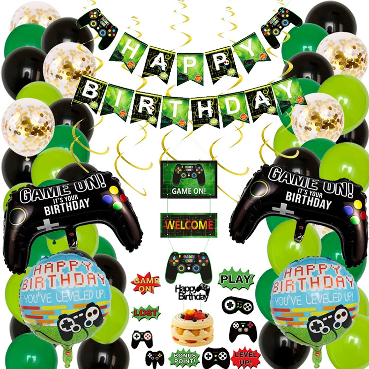 Video Game 10th Birthday Decorations for Boy Gamer, Level Up Number 10 Foil  Balloons Black and Green Game on Birthday Party Supplies Game Controller