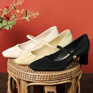 Factory Direct Custom Mary Jane Shoes with Thick Heel Square Head High Heels Slip-On Closure Cross-Border 98376-6