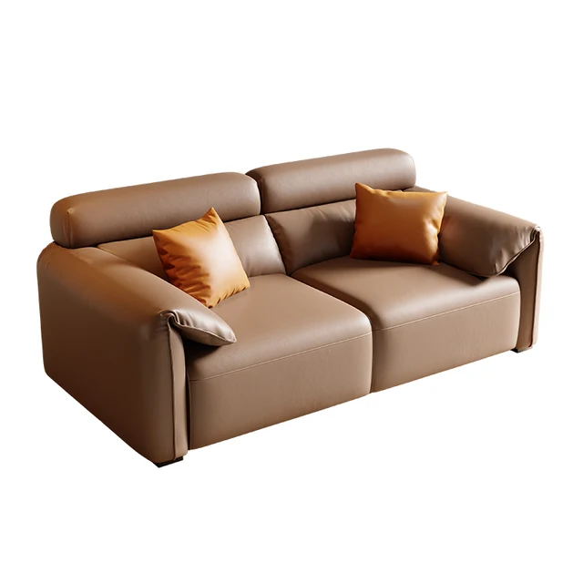 Modern simple straight row electric retractable function sofa head layer leather living room corner function sofa bed