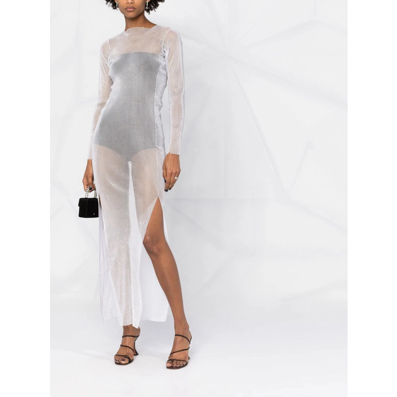 Diamond Mesh Dresses See Through Glittery Club Party Clothing Luxury  Rhinestone Sparkled Maxi Embellished Sheer Dress in White