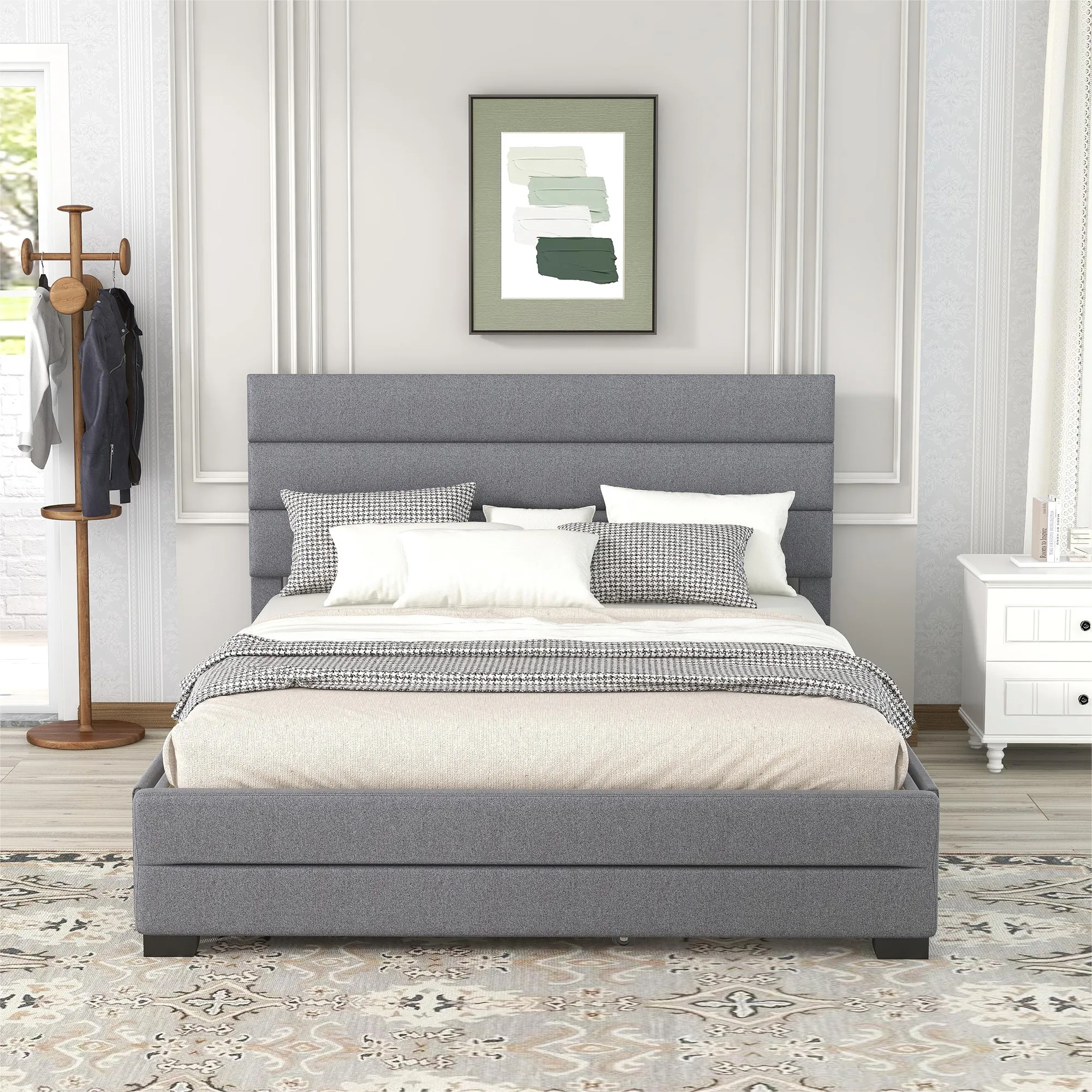 Modern Minimalist Upholstered Low Platform Bed With Extendable