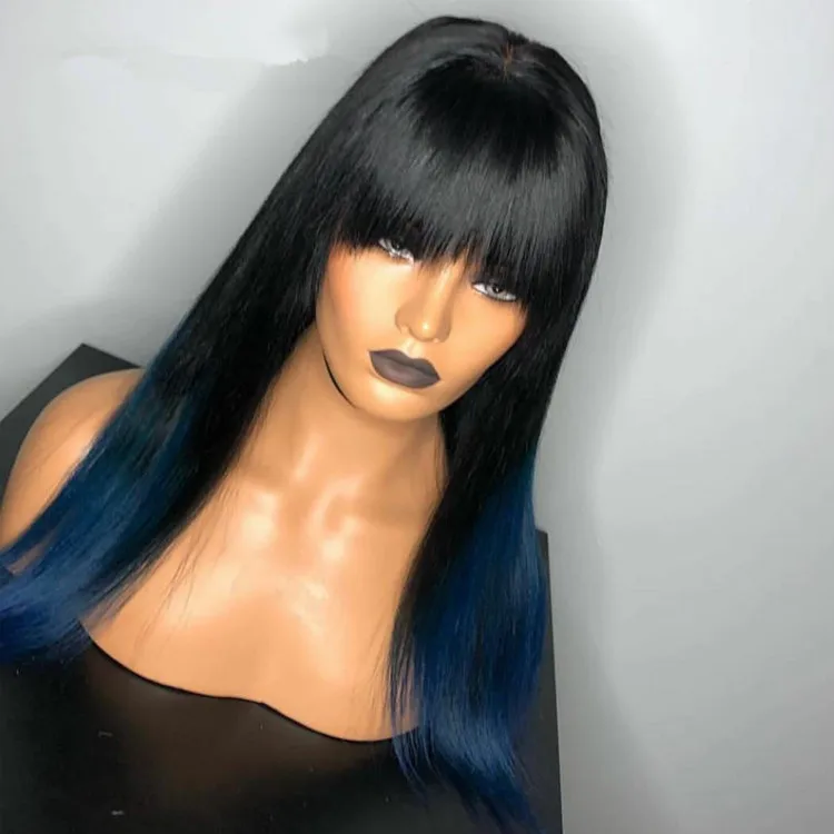 Blue ombré Swisslace wig soft silky Brazilian 13x4 Blonde Ombre Blue Lace Front Wigs For... From  main image 3