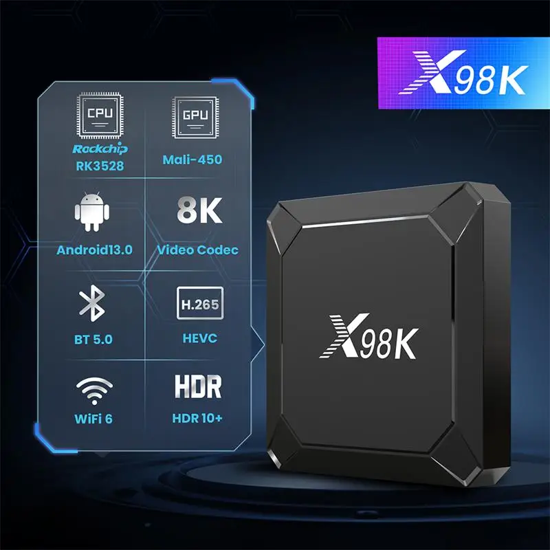 New Arrival X98K TV Box Android 13 WIFI6 Quad Core RK3528 8K H.265 Android Tv Box X98K Set Top Box