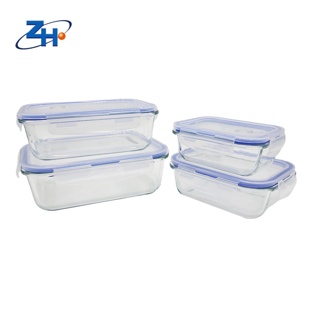 Glass Food Custom Minimalist Cover Storage Container Lunch Box Glass Meal Prep Presents ZHGB-071 Clear Glass Tupper 2-3pcs