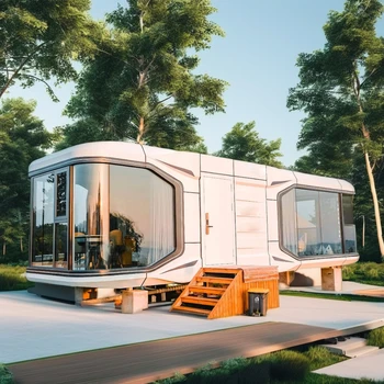 Durable Mobile Steel Space Capsule Home for Hotels Waterproof Resort with Balcony Bedroom and Outdoor Features