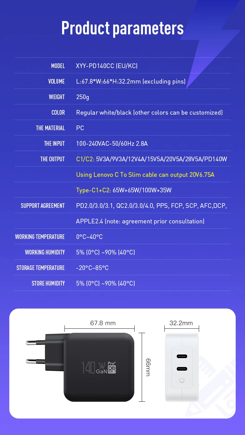 260w Gan Charger Pd3.1 Qc3.0 Usb Type C 140w Pd 3.1 Fast Charge For ...
