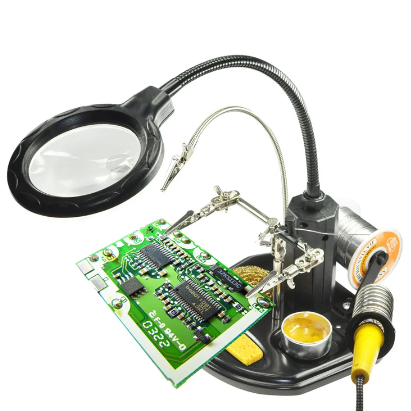 360 Degree Rotation Soldering Helping Hand Clips LED Magnifying Glass with Light for Repair Mobile Phone