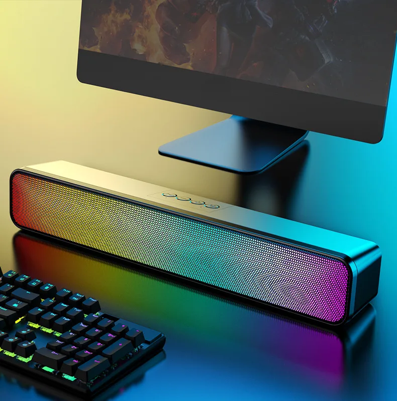 Tylubio PC Sound Bar Speakers - 15.7" Computer Speakers With Flowing RGB LED Lights, Touch Control, USB Powered For Desktop & Laptop