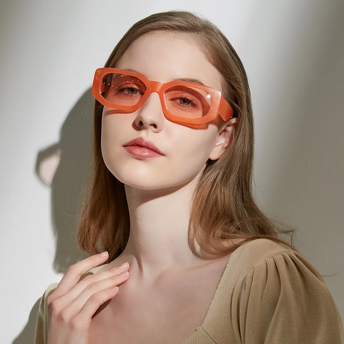 Y2K Orange Tinted Rectangular Sunglasses Amazon.com: knliwkm Rimless Rectangle Y2k Sunglasses for  main image 3
