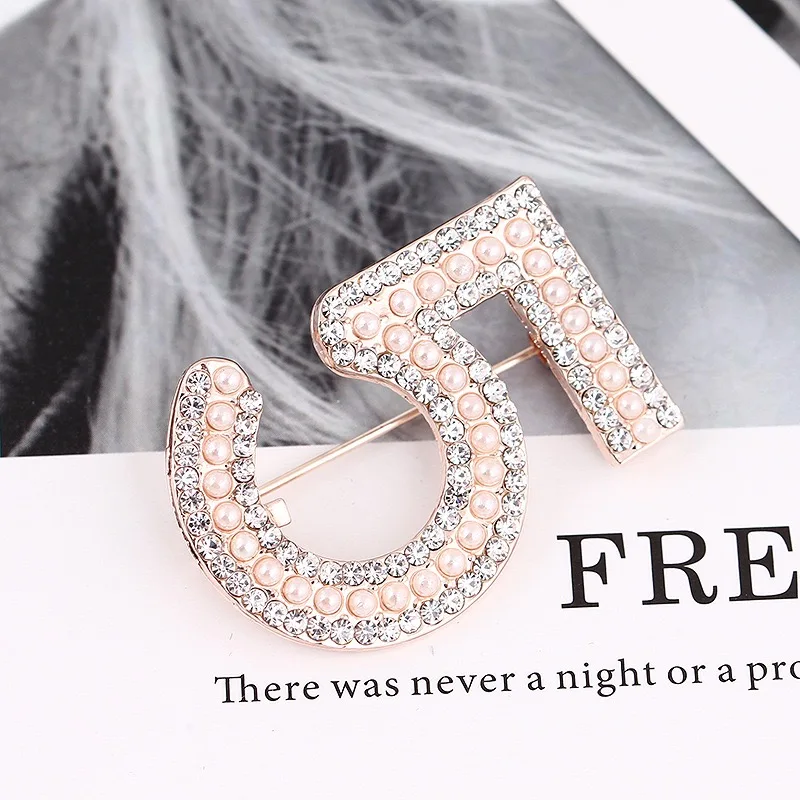 New Number 5 Brooch Pins For Women Fashion Women's Pearl Rhinestone Elegant  Lucky Number Five Brooches Pin - Buy Number 5 Brooch Pins For Women