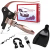 Set di cinque pezzi con base a forma di testa di coniglio in bronzo, tappo per vino rotondo