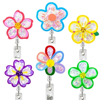 Wholesale Custom Flower Shape Badge Reel Retractable Shaker Badge Holder Nurse Accessories Office Supply