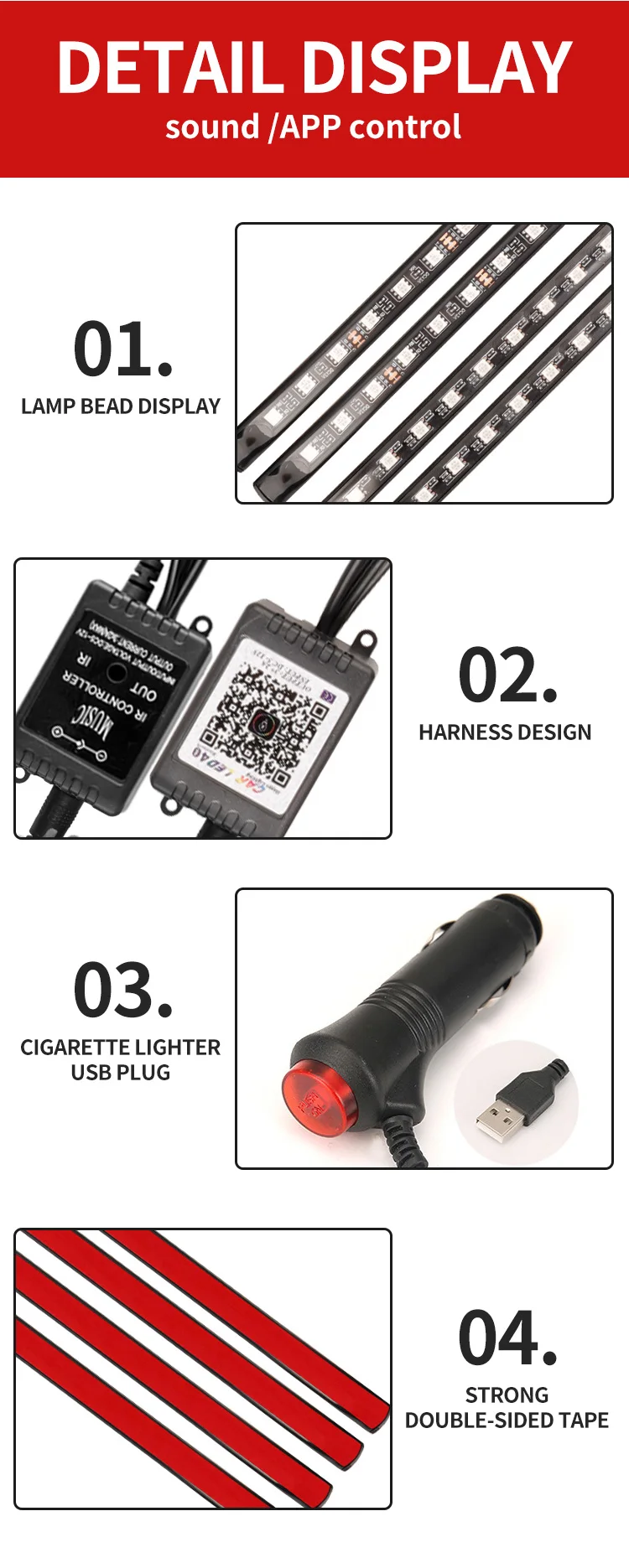 Rgb Usb 12v Remote Car Decoration Lights Interior Music Sync Ace Ns