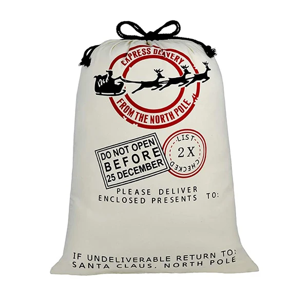 Экологичный мешок с Санта Клаусом на заказ белый большого размера со звездами Подарочная Рождественская сумка Санта-Клаусом натуральный хлопчатобумажный холст экологически чистые