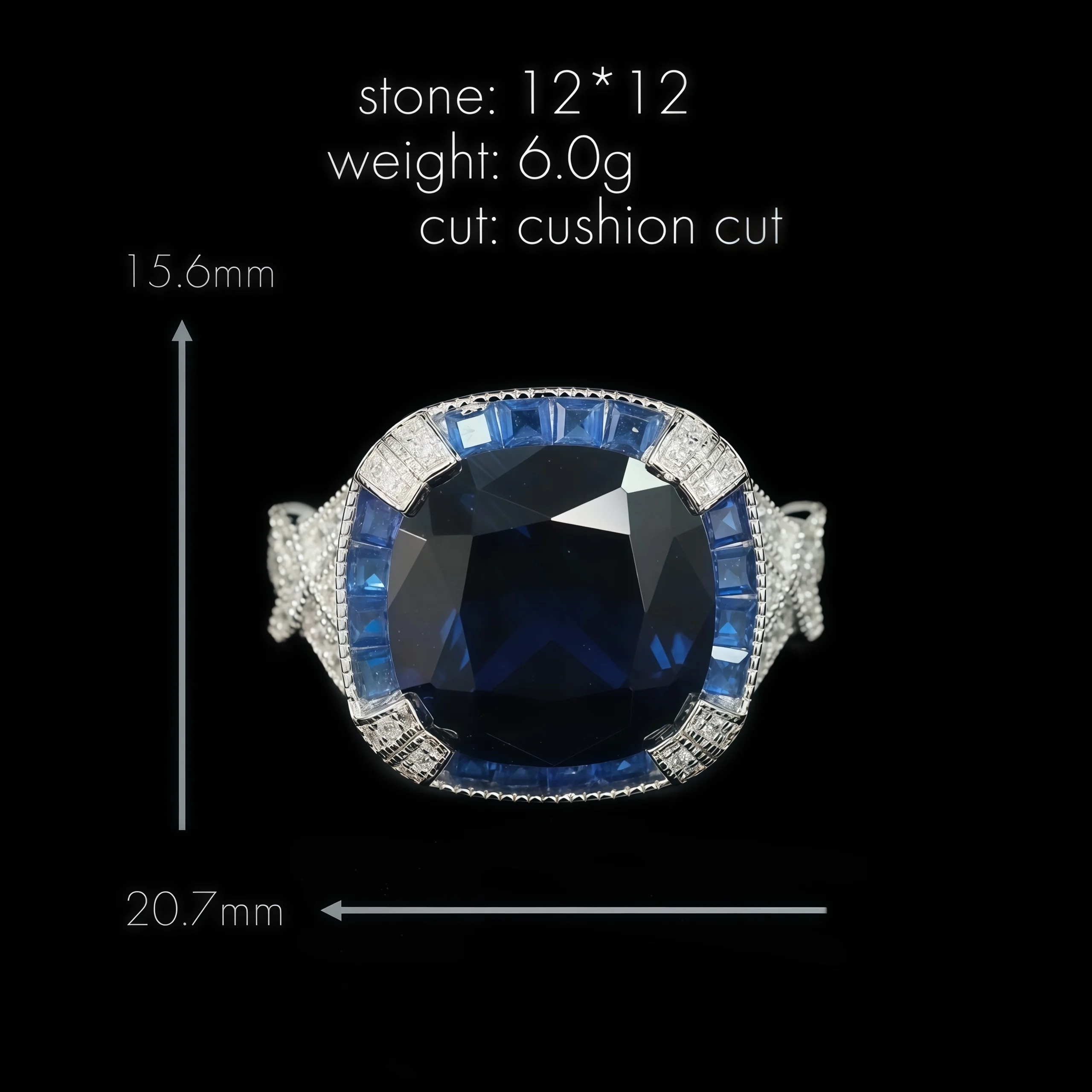 MUSHAN Jewelry Factory 925 Sterling Silver Party Ring High Carbon Diamond with Lab Grown Gemstones Blue Spinel Rings for Women