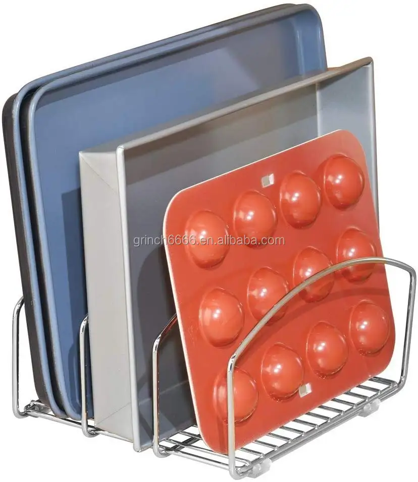 2020 Chrome Plated Bakeware Organiser Kitchen Bakeware Organiser Steel Baking Tray Rack and Cutting Board Holder