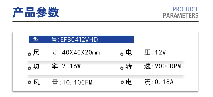 Original Axial flow fan EFB0412VHD 40X40X20mm 12V 0.18A 2.16W 9000RPM Industrial DC frequency converter switch cooling fan