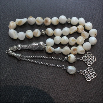 9-11mm Genuine White Mother Of Pearl Shell Beads With Sliver Accessories Islamic Tasbeh Muslim Prayer Beads Rosary Jewelry