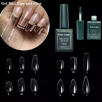 500Pcs/Box Medium Coffin Round Almond Nail Tips Oval Stiletto X Full Cover Extension Traceless Clear Soft Gel Nail Tip