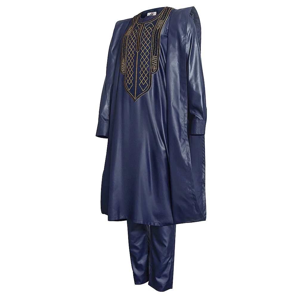 H & D African Suit For Men 3 Pcs Agbada Rich Bazin Embroidery ...