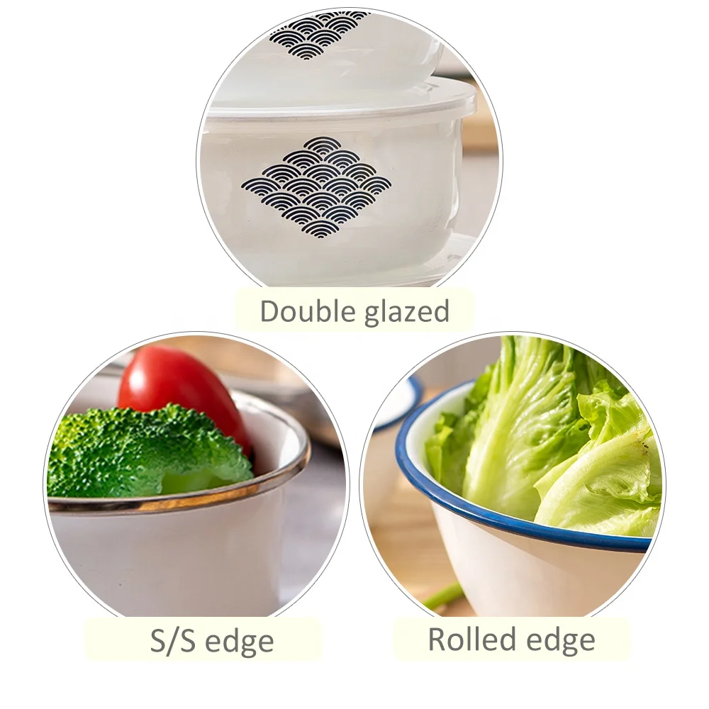 Enamelware Manufacturer Sample Available Deep Retro Salad Enamel Bowl for Mixing