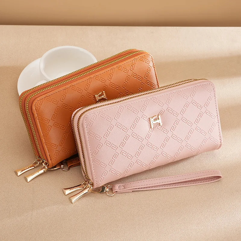 Women's Long Double Zipper Wallet Soft Leather Purses