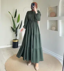 Fashion Middle Eastern  Islamic Clothing Arabic Solid Color Long Sleeve Loose Dress Muslim Women's Dresses Muslim Abaya