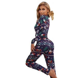 Factory Direct Christmas Sexy Stretch Knitted Print Plus Size Women's Christmas Jumpsuit