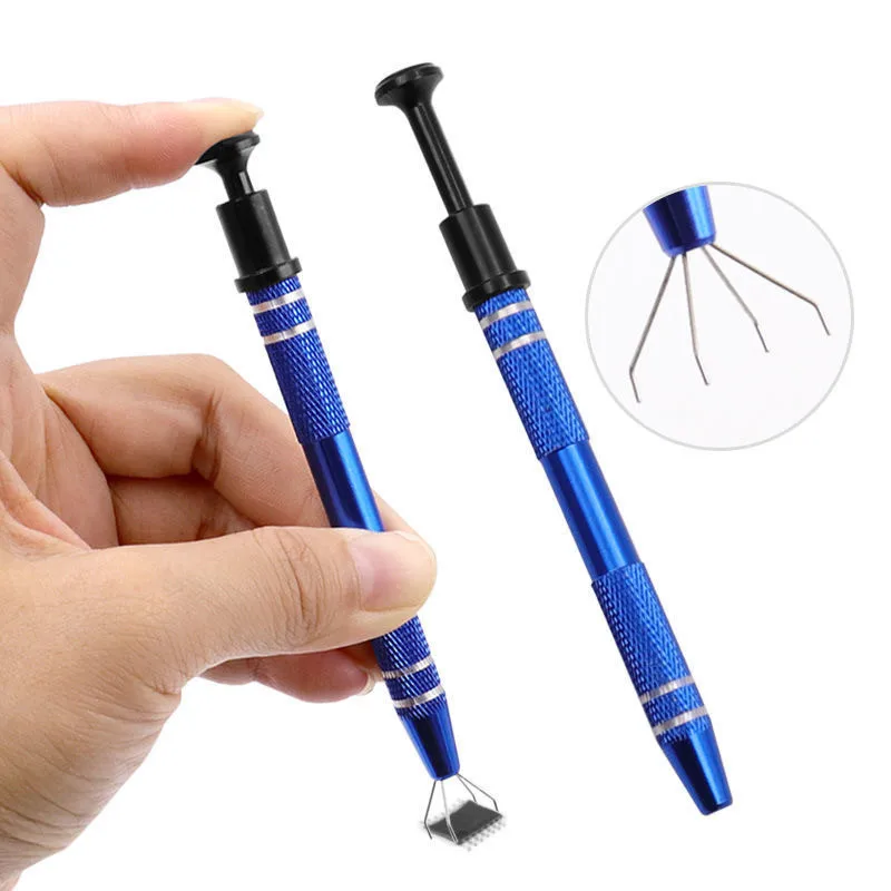 Piercing Ball Grabber Tool Pick Up Tool with 4 Prongs Holder Diamond Claw  Tweezers for Small Parts Pickup IC Chips Gems