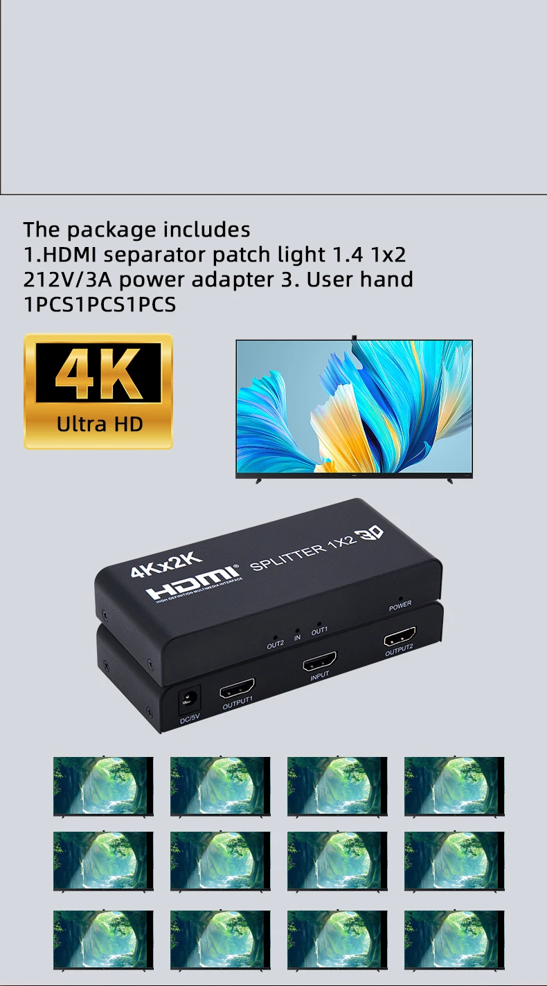 4k*2k High Quality Oem 1x2 Hdmi Splitter 1 In 2 Out Hdmi Splitter For
