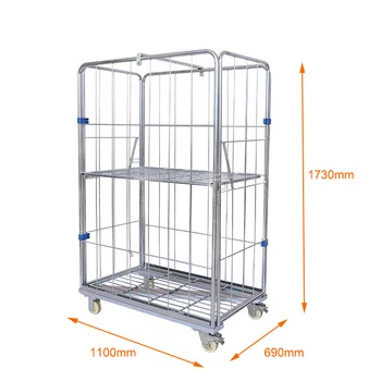 L1100XD690XH1730 Quality Collapsible Metal Transport Cage Folding Wire Mesh Storage Roll Cage Trolley 4-sided