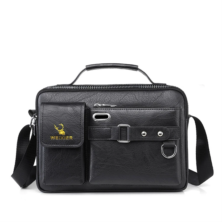 china supplier name brand business black leather men shoulder messenger bag