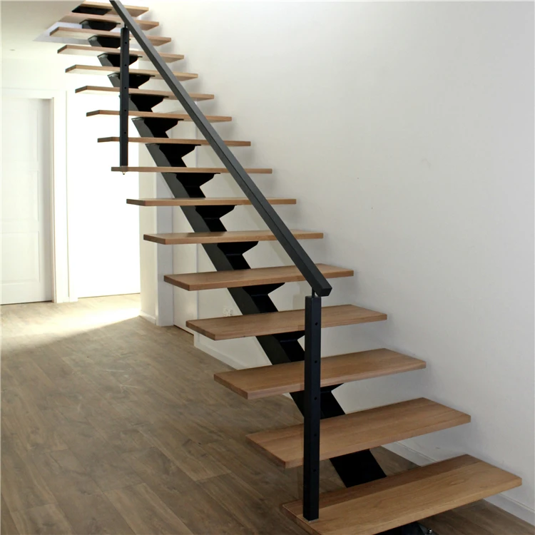 Modern Home Stairs Design Mono Stringer L Shaped Straight Steel Staircase