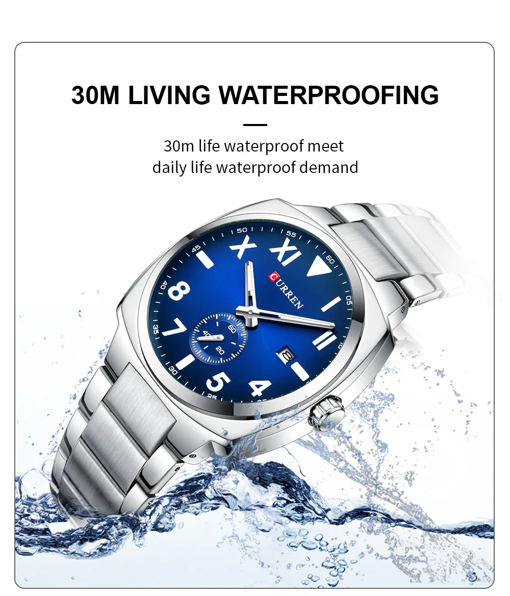 CURREN 8472 Stylish Elegance Men's Quartz Watches Number Scale Dial Stainless Steel Band Luminous Function Auto Date Wristwatch