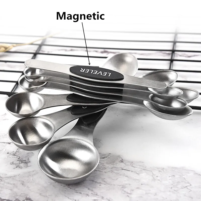 Amazon hot sell 7 piece stainless steel stackable magnetic measuring spoons set