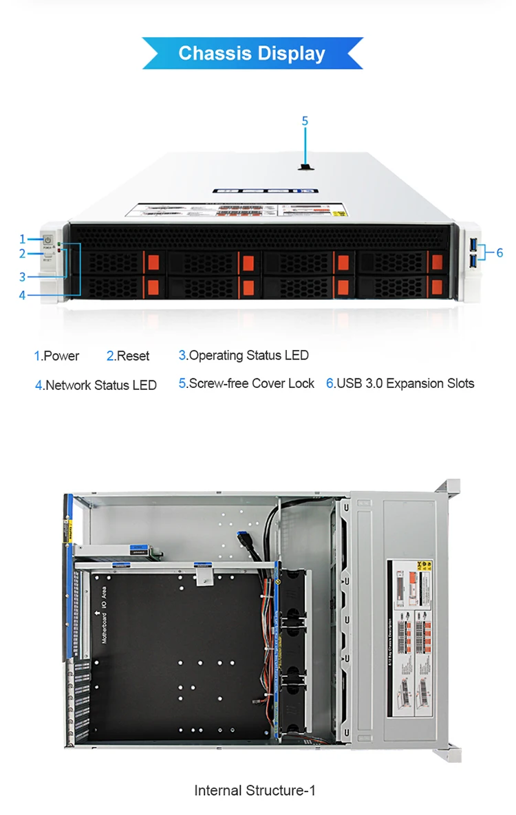 2U 8-bay Rackmount Chassis with Straight-through Backplane CC3K08-08S