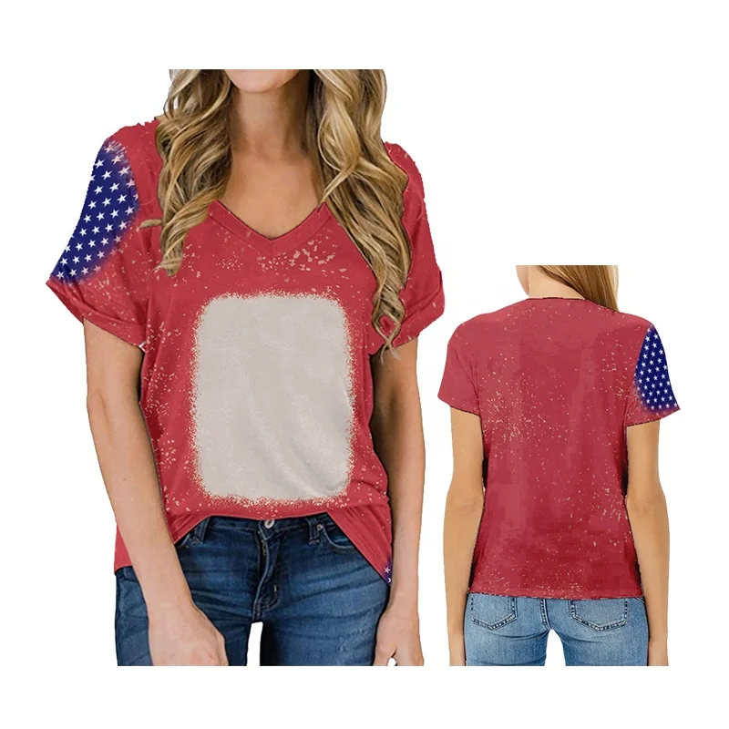 Evprint DIY Customized Logo Printable Cheetah Tee Shirts Heat Transfer Blank Faux Bleached V Neck Tshirt