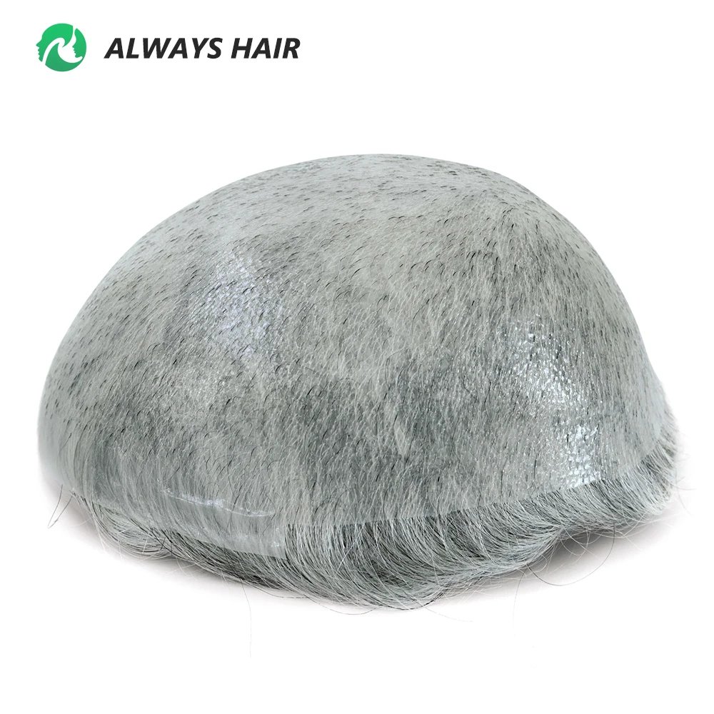 100% Real Human Grey Hair Mens Toupee Men Super Skin Hairpieces